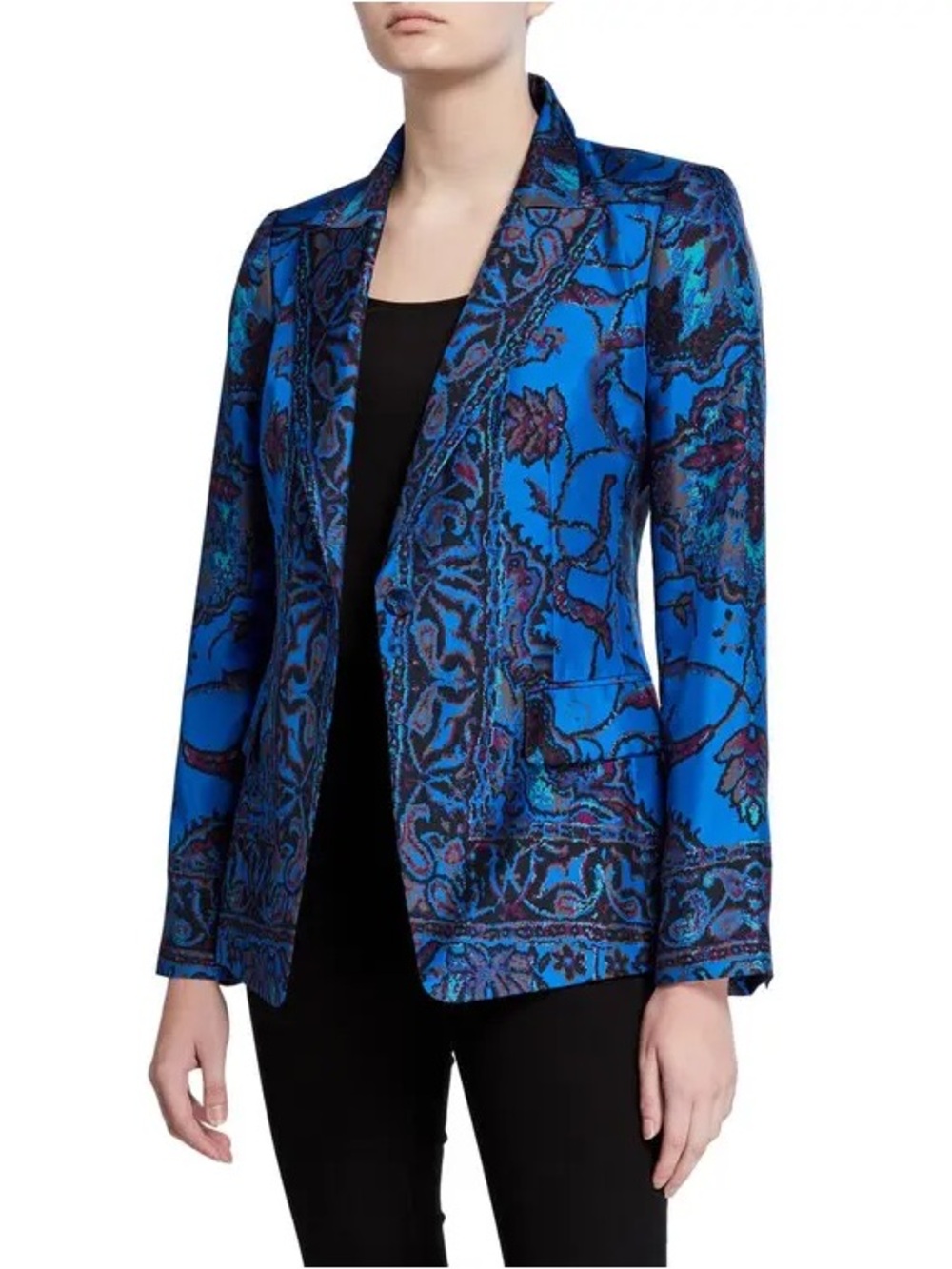 Kobi Halperin Petra Printed Silk Jacket medium Blue Multi Long Sleeves